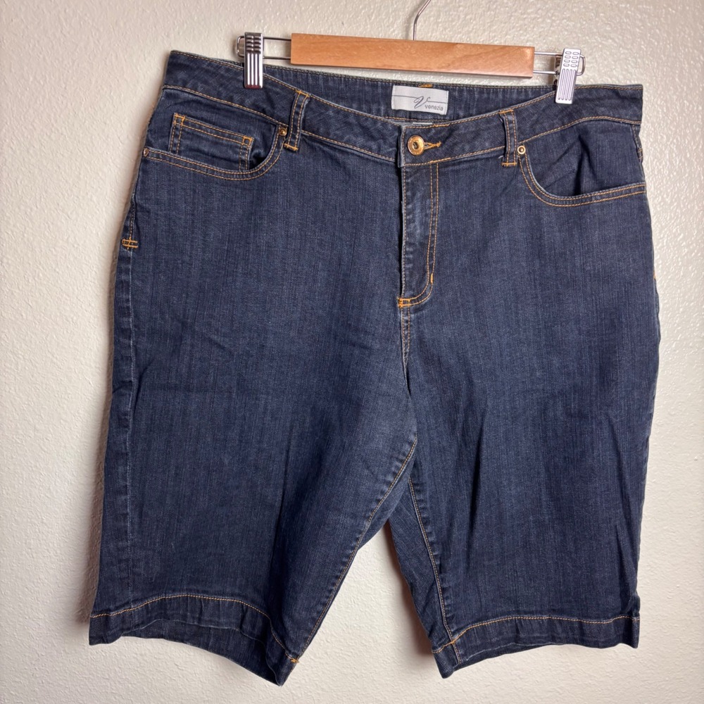 Venezia Lane Bryant Womens 18 Denim Bermuda Shorts Dark Wash Stretch Y2K Long